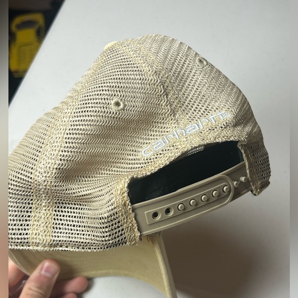 Vintage Carhartt USA Duck Canvas Light Brown Patch Logo Mesh Back Hat - Picture 3 of 8